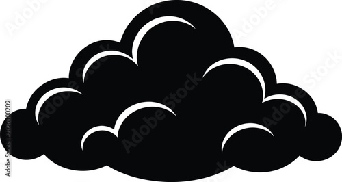 Fotografie Black cloud silhouette featuring a layered cluster of rounded storm and overcast clouds, presented as a clean weather icon isolated on a white background
