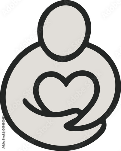Photography Abstract doodle illustration of a stylized figure gently embracing a heart, symb
