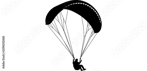 Canvastavla Paraglider Silhouette Against White Background Aerial Sport Illustration