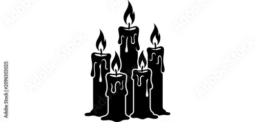 Obraz na płótnie Black Silhouette Of Five Burning Candles On White Background