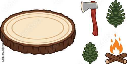 Canvas-taulu Forestry and outdoor camping vector element set with large cross section wood lo
