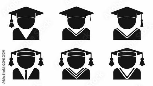 Foto Graduation Cap Silhouette Icons Set On White Background Academic Achievement Sym