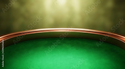 Vintage wooden barrel with metal hoops on green background with warm golden light, rustic and industrial mood