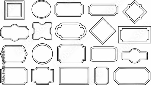 Schilderij op canvas Collection Of Twenty one Ornate Label Frames In Black Vector Illustration On Whi