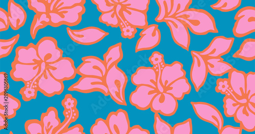 Hand drawn tropical floral prints. Seamless summer flower patterns for fabrics, textiles, clothing, packaging, covers, banner, home decor, hawaiian style backgrounds. Vector illustration.