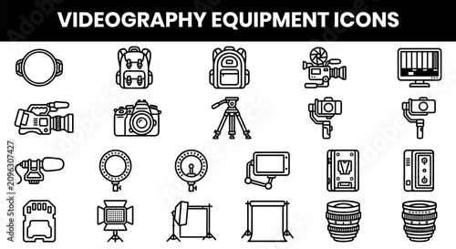 Cuadro en lienzo Flat line icons set of videography and photography equipment