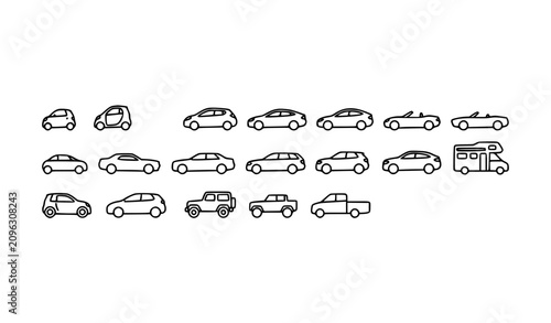 Foto Minimalist Line Art Car Body Types Vector Set with Modern Vehicle Silhouettes