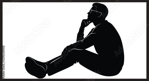 Konstfotografi Silhouette of Thoughtful Man Sitting with Hand on Chin.