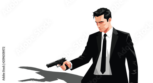 Fotografía Businessman in Suit Holding Gun with Shadow Effect.