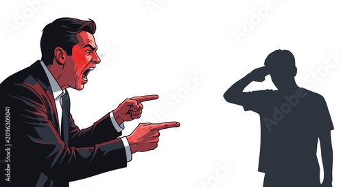 Photos Businessman Angry Shouting and Pointing at Silhouette.