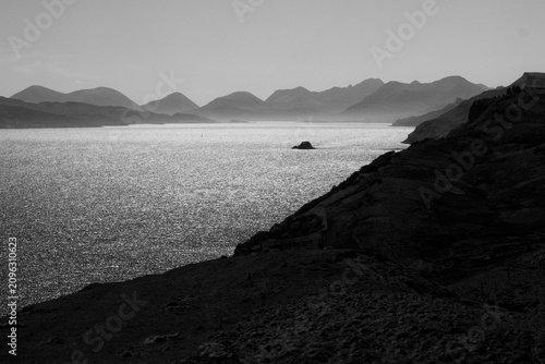 Tableau sur toile Black and White seascape towards the sound of Raasay from the Isle of Sky, Scotl