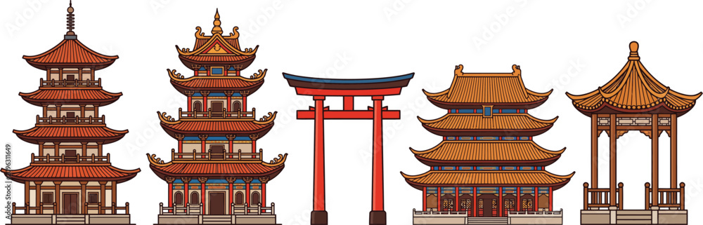 Obraz premium East Asian Traditional Architecture Vector Set