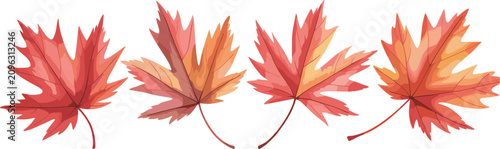 Foto Autumn red maple leaves set horizontal border, seasonal fall foliage elements ve