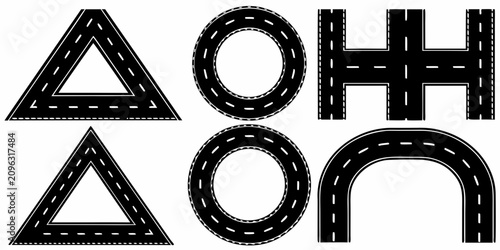 Road Curves And Straight Sections Black And White Illustration