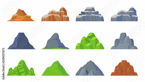 фотографія Stylized mountain icons collection vector illustration on white background