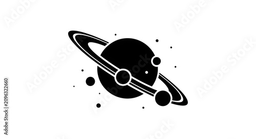 Saturn planet icon with rings and moons on white background