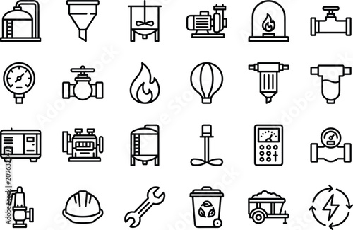 Bild auf Leinwand Biogas production line icons vector set with bioenergy technology anaerobic dig