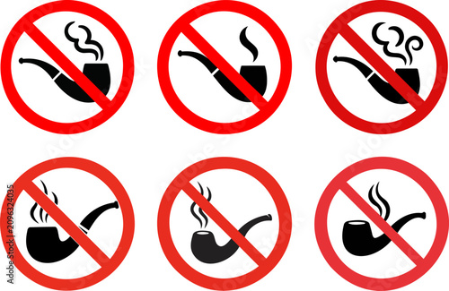 No Smoking Signs with Cigarette and Smoke in Red Prohibition Circle Illustration