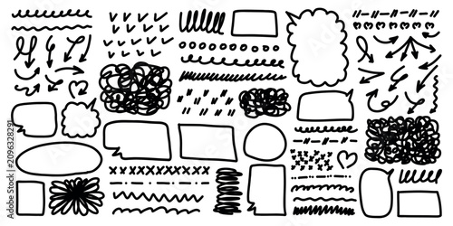 Black Marker Doodle Collection with Speech Bubbles Arrows Frames and Sketch Elements