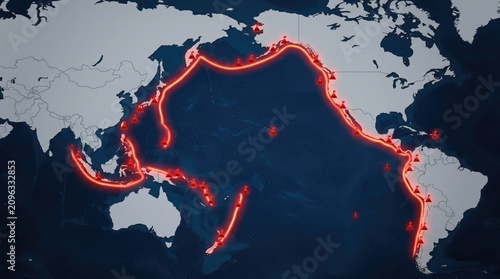 World map showing the pacific ring of fire tectonic plate boundaries