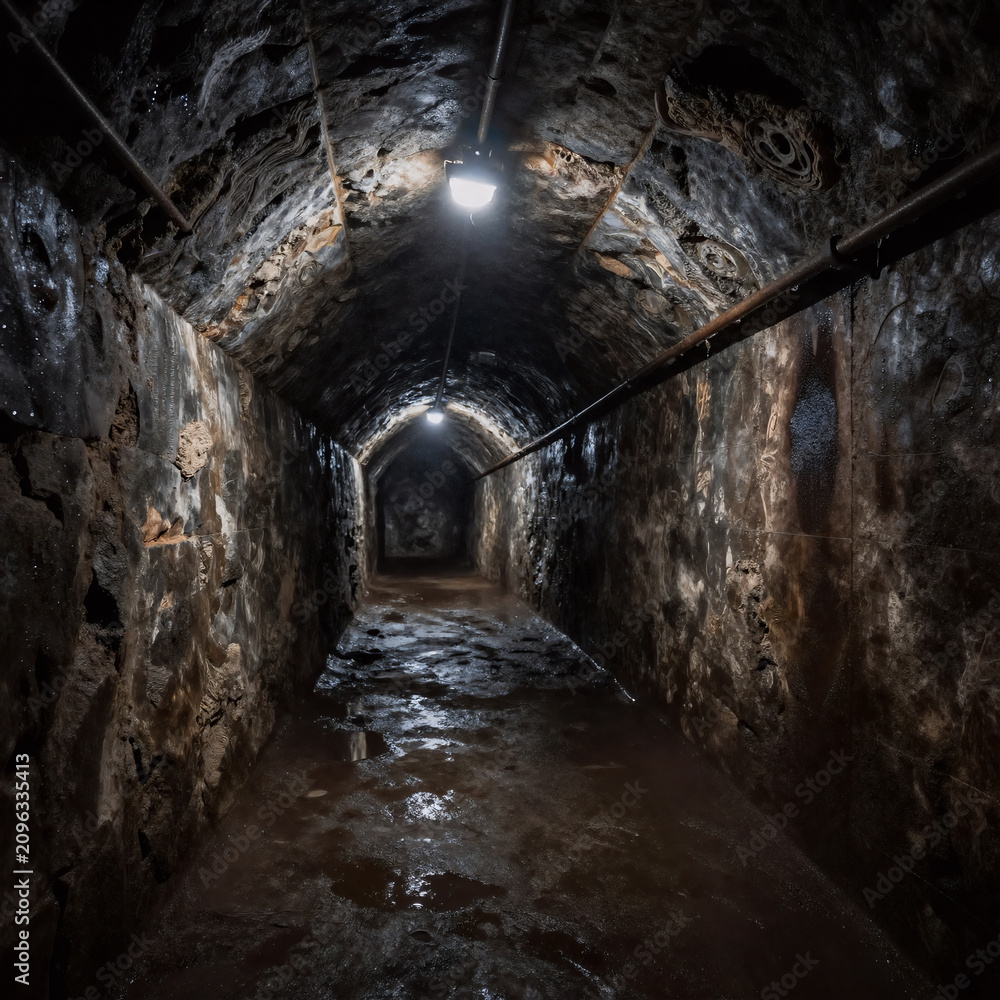 Naklejka premium Pop Art Mine Dark. Image Of A Dark Tunnel In An Old Uranium Mine Located In Poland