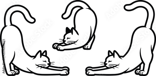 Valokuva Cute cartoon cat characters stretching bodies in various poses line art set with
