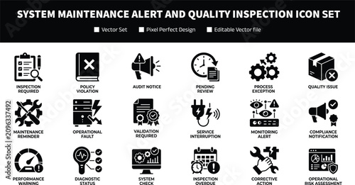 Photos System Maintenance Alert and Quality Inspection Icon Collection for Business Com