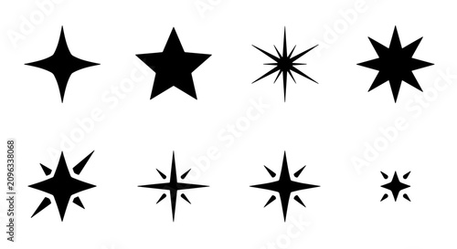 Canvastavla 70 Sparkle Star Icons, Glittering Starburst Shapes, Shimmering Light Effects, Bl