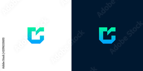 Modern abstract letter C shield logo design with integrated checkmark motif featuring blue and green gradients for corporate branding identity