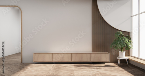 Cabinet wooden design on modern room japanese.3D rendering