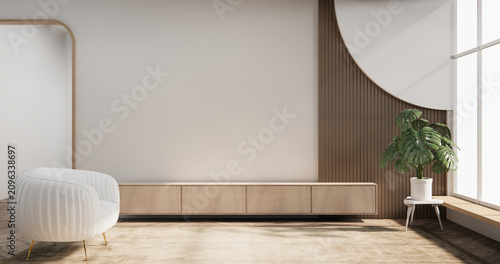 Cabinet wooden design on modern room japanese.3D rendering