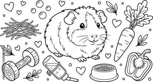 Foto Cute Guinea Pig Coloring Page Landscape for Kids Featuring Fluffy Cartoon Cavy P