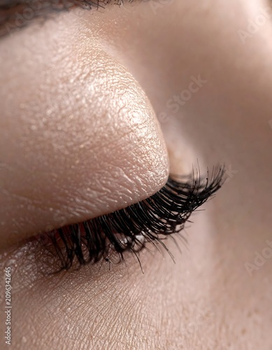 The Eyelash Detail: Close-up of a beautiful eye with long lashes, showcasing natural beauty and delicate details.