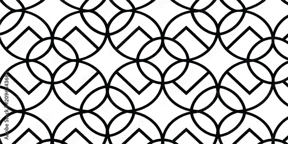 Obraz premium Black Interlocking Circle Geometric Seamless Pattern on White