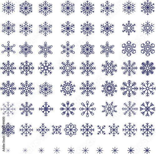 Snowflake Simple Black Line Icons Set – Winter Outline Vector Collection