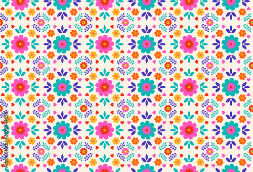 National Hispanic heritage month and Day of the Dead floral pattern. Colorful vector illustration with traditional geometric flower graphic elements.