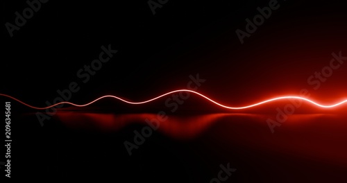 Abstract architecture background curved pattern stripes glowing red neon 3d render