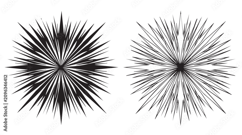 Obraz premium black silhouette with line art vector sunburst pattern featuring radial, design, abstract
