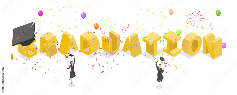 Fototapeta premium 3D Isometric Flat Illustration of Graduation, Celebrating Academic Achievements In A Memorable Year