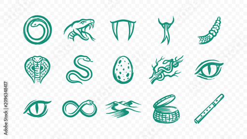 Quadro su tela snakes reptiles and wild nature animals doodle handmade ink scribble flat line a