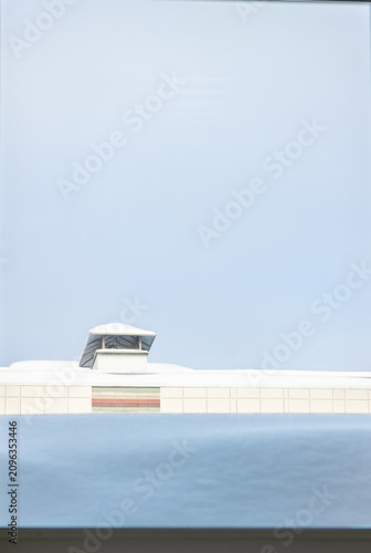 Minimalist winter architecture with blue sky and copy space