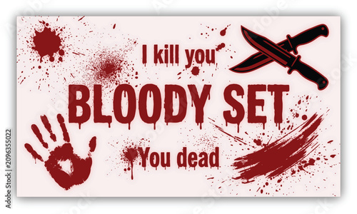Fotografía Bloody Horror Movie Poster with Crossed Knives, Red Blood Splatter, Handprint, a