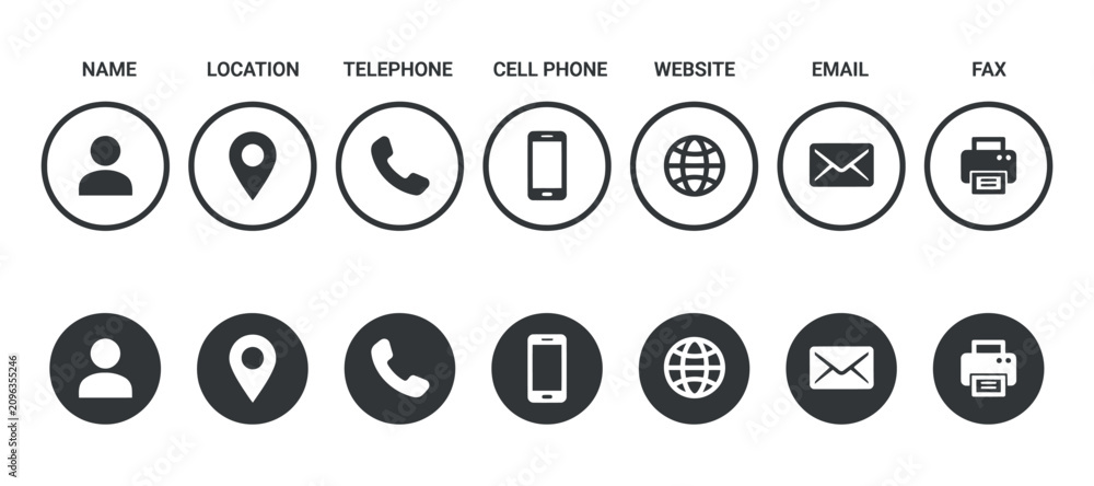Fototapeta premium Contact information icons including person location and communication symbols person location