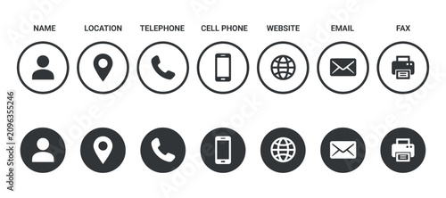 Bild auf Leinwand Contact information icons including person location and communication symbols pe