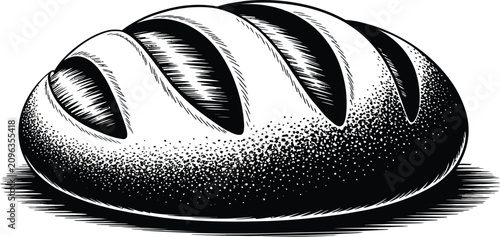 Fotografija Black and white bread illustration, crusty loaf vector, bakery food icon, halfto
