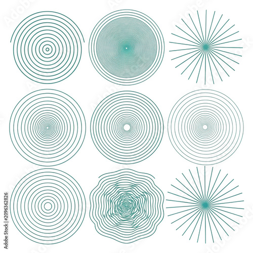 Intricate geometric patterns of interconnected circular and polygonal shapes in teal and white isolated on transparent background