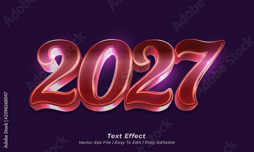 2027 Luxury Ruby Red Metallic 3D Text Effect Template – Fully Editable Vector Typography