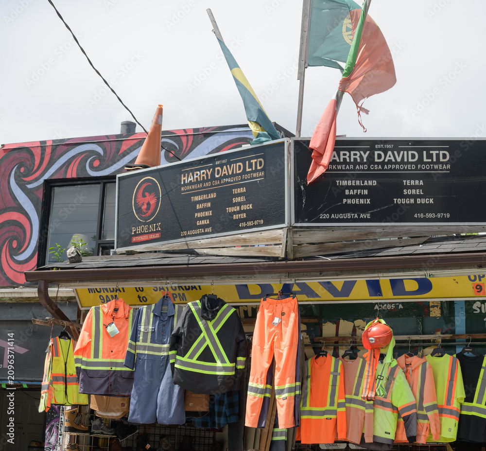 Obraz premium exterior building and sign of Harry David Ltd, a safety equipment supplier, located at 220 August Av, Toronto