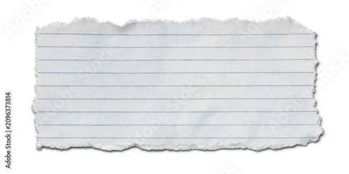 Blank horizontal ripped lined notebook paper banner strip with rough jagged torn edges isolated on white background