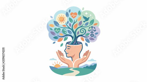 A stylized illustration of a human head with a tree growing out of it (3)